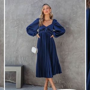 NWT: VICI Satin Pleated Midi Dress